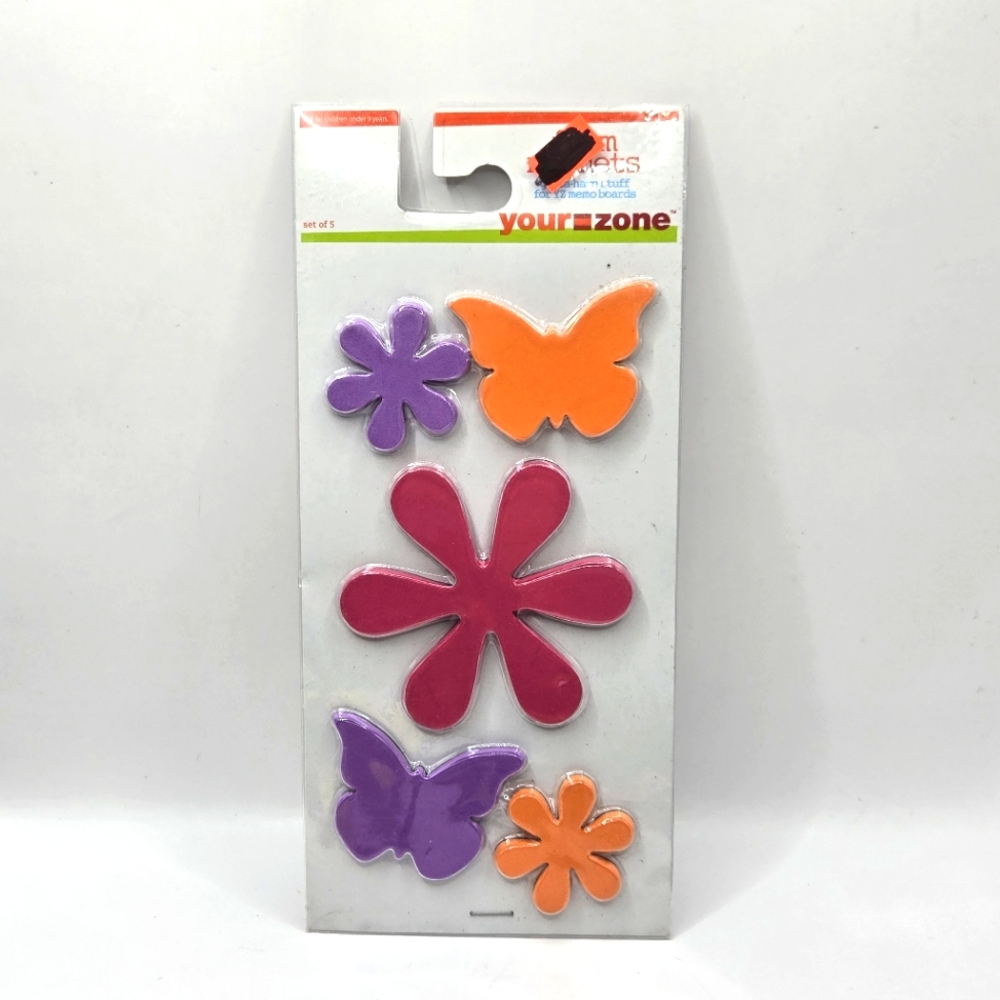 Vintage Y2K 3D Foam Magnets Set NEW Flowers Butterflies Love Girl Pink 5 Pieces